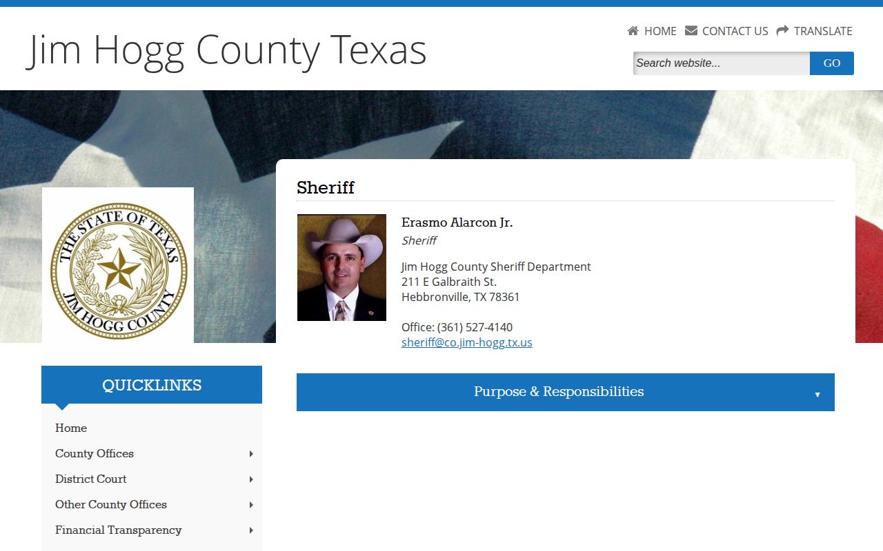 Jim Hogg County Sheriff booking records contact page